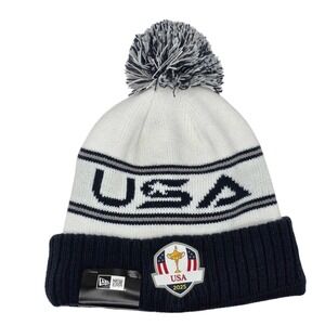 New Era 2025 Ryder Cup Team USA Golf Pom Knit Hat Beanie Navy White One Size NWT